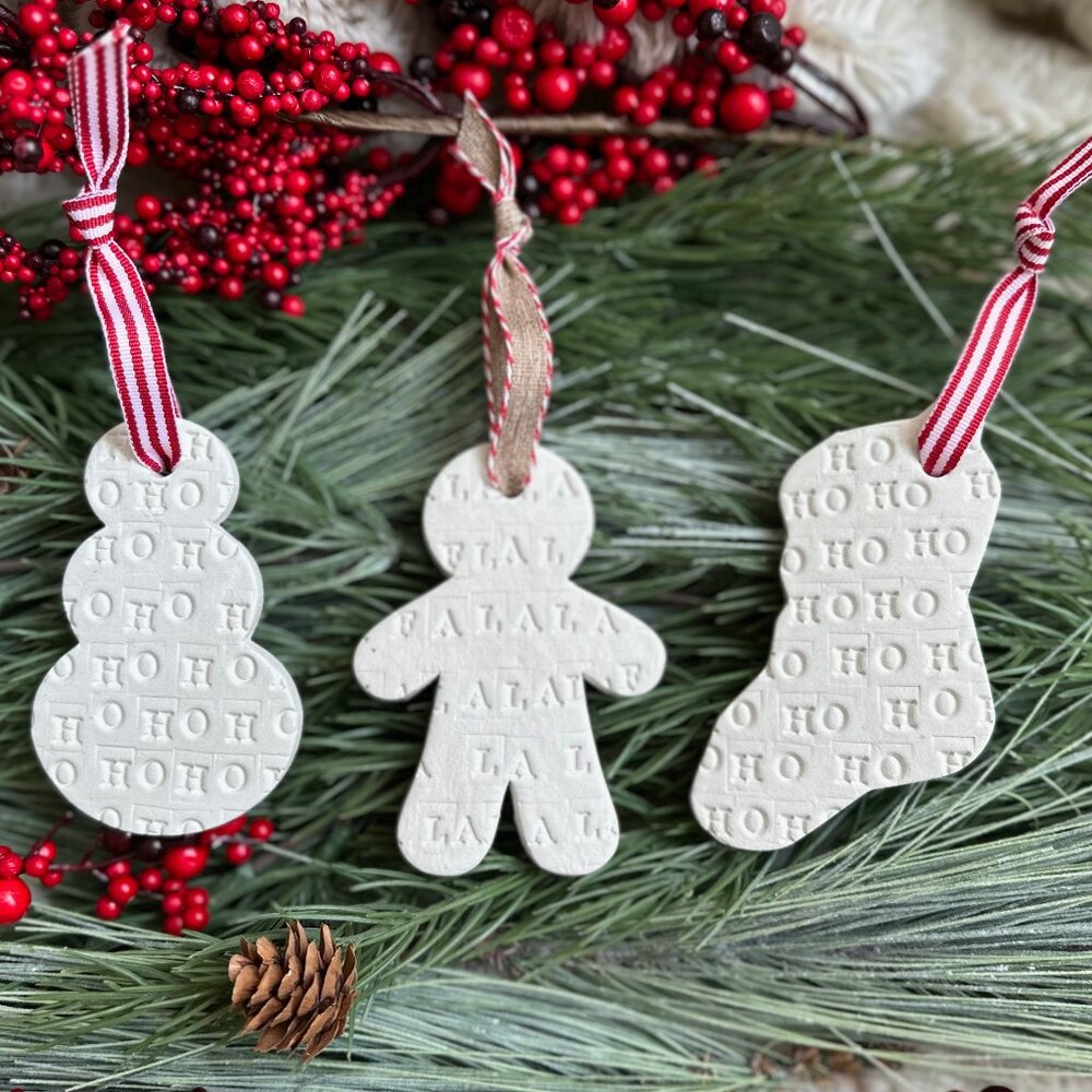 Hand Made Italian Clay Christmas Tree Ornaments Snowman, Gingerbread, Stocking